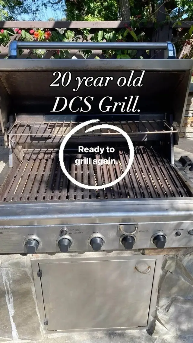A DCS grill with the note 20 year old DCS Grill. Ready to grill again.