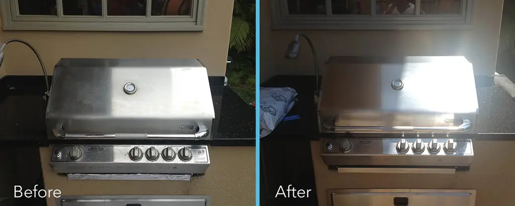 Before and after of a Redondo Beach grill set into a tiled counter
